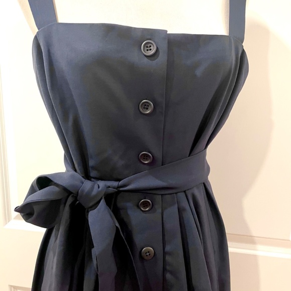 NWT Theory Navy button front fit and flare pleated dress  8 M - Picture 3 of 5